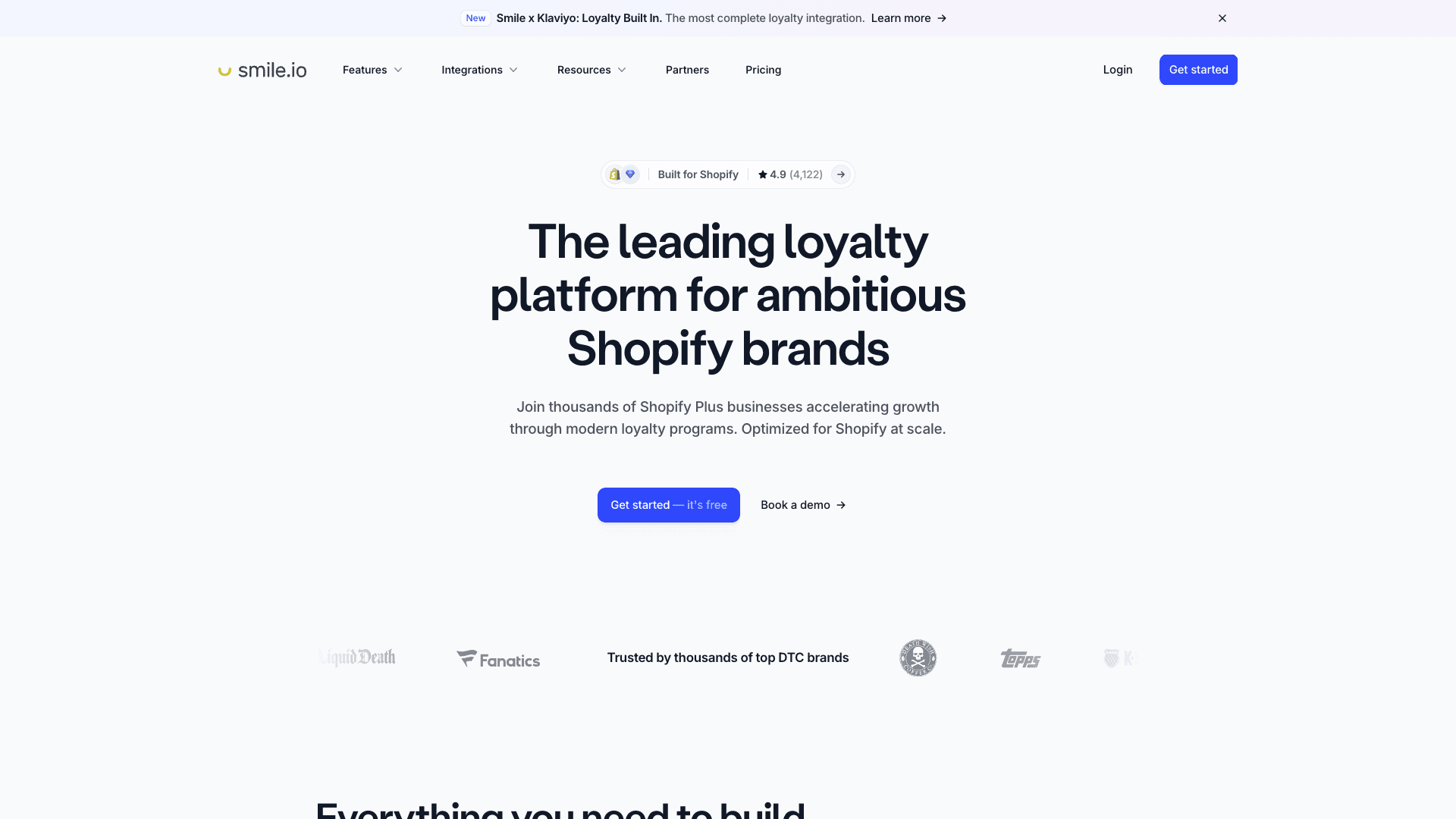 Screenshot of Smile.io homepage