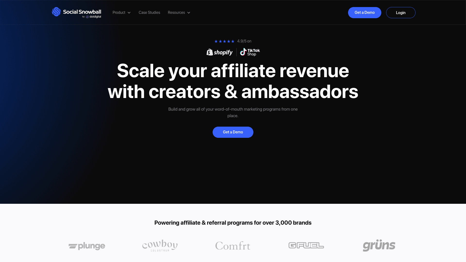 Screenshot of Social Snowball homepage