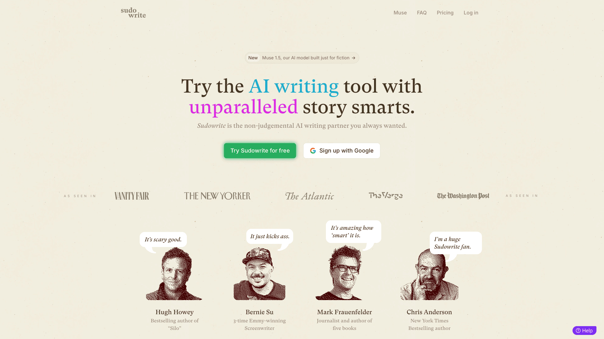 Screenshot of Sudowrite - Best AI Writing Partner for Fiction interface
