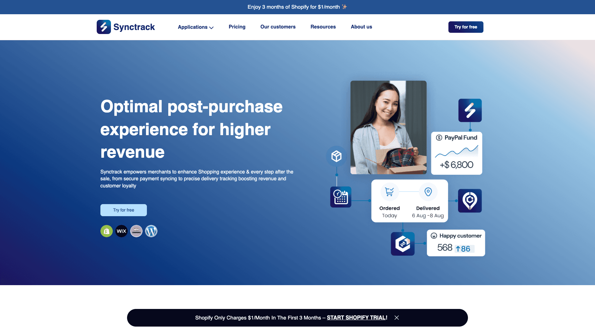 Screenshot of Synctrack Returns & Exchanges homepage
