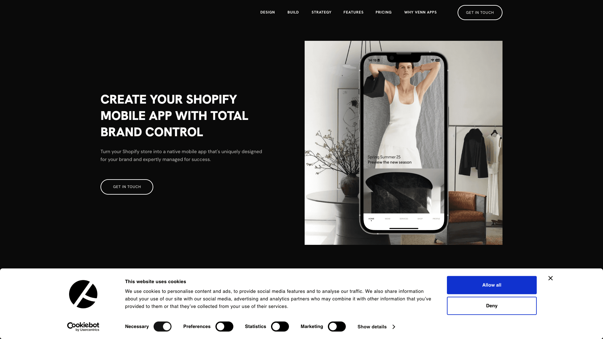Screenshot of Venn Apps homepage