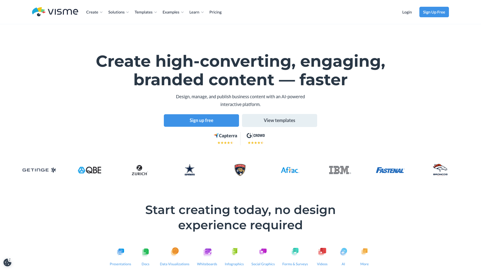 Screenshot of Visme: AI Presentation maker, Infographics, and One pager... interface