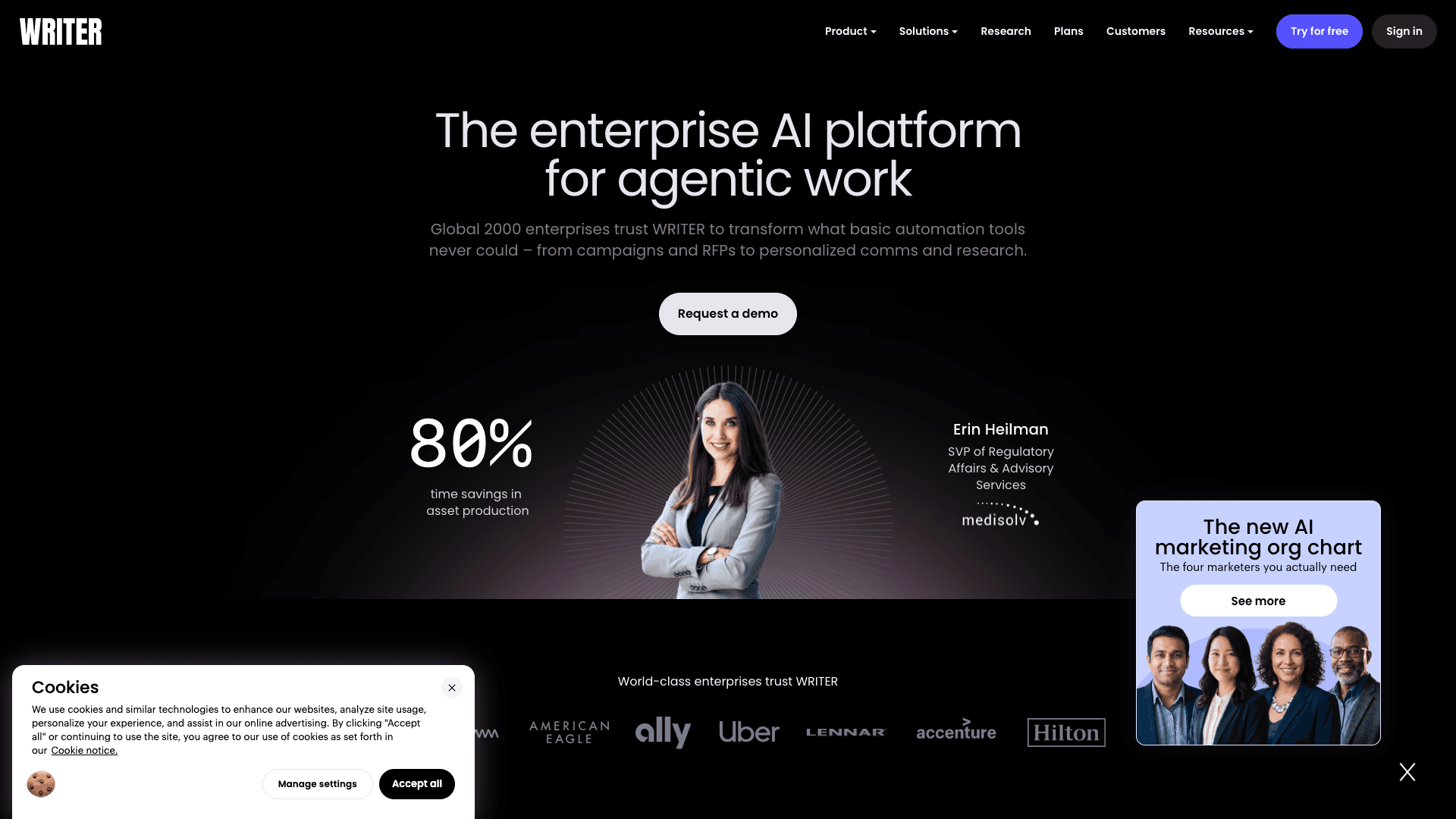 Screenshot of WRITER - The enterprise AI platform for agentic work interface