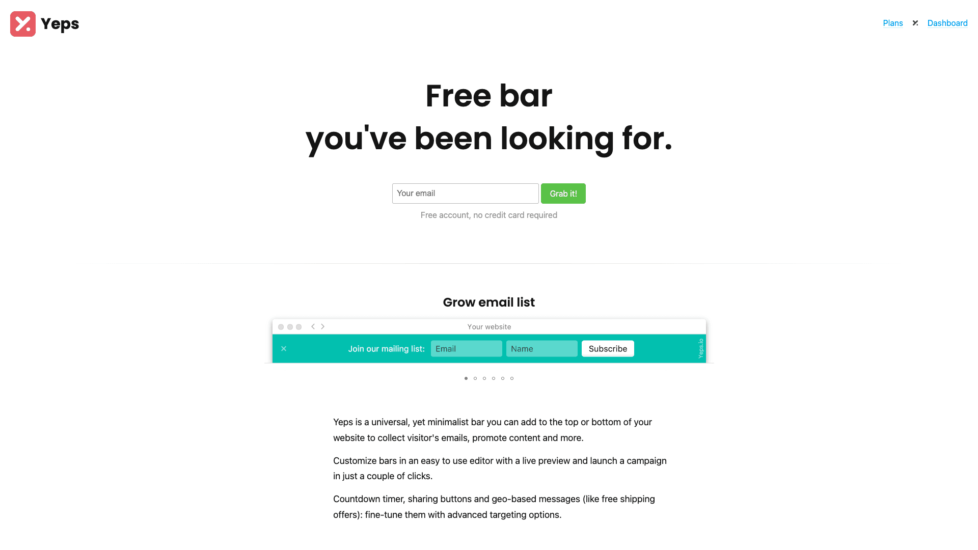 Screenshot of Yeps Announcement Bar Banner homepage