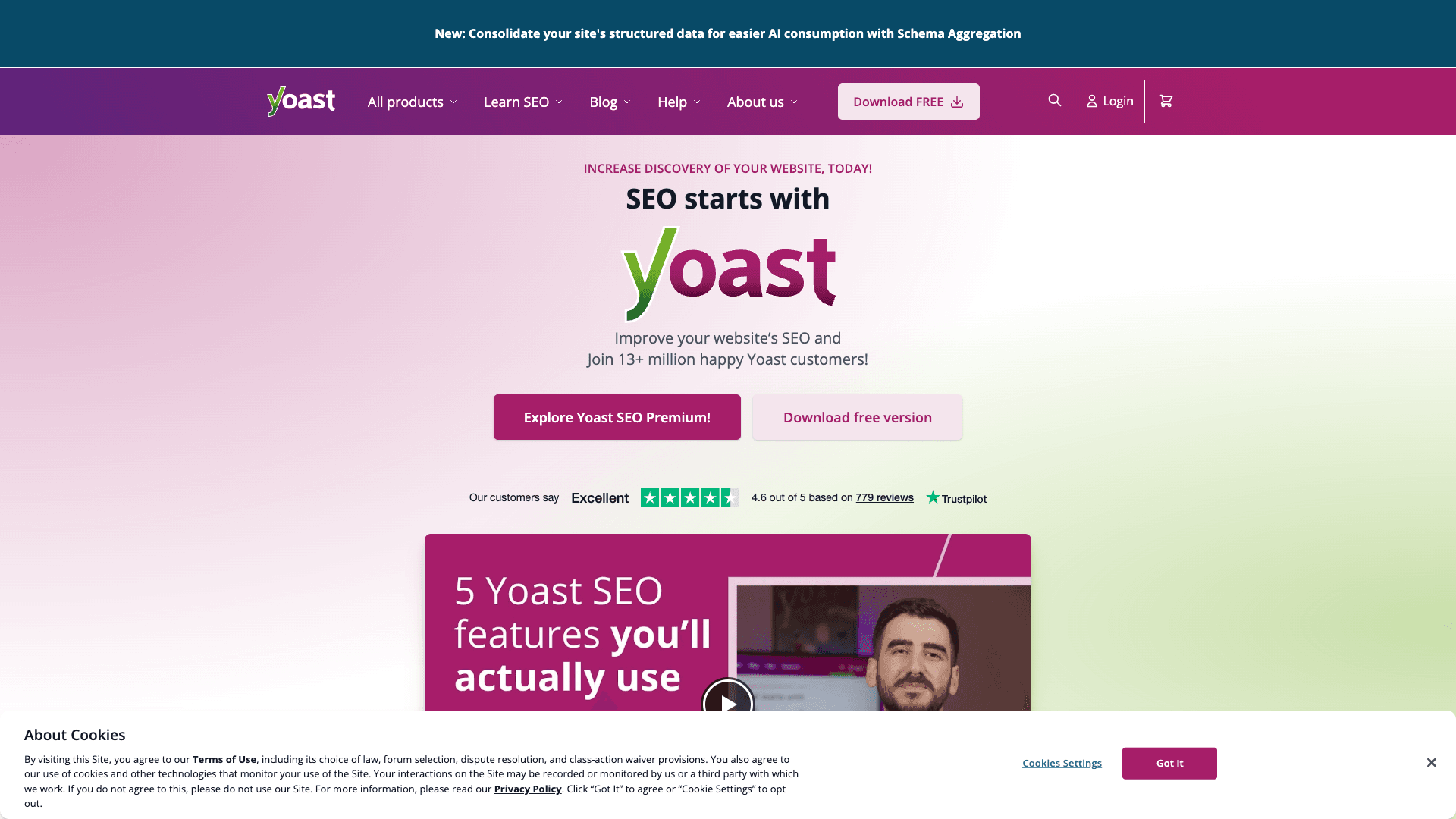 Screenshot of Yoast SEO for Shopify homepage