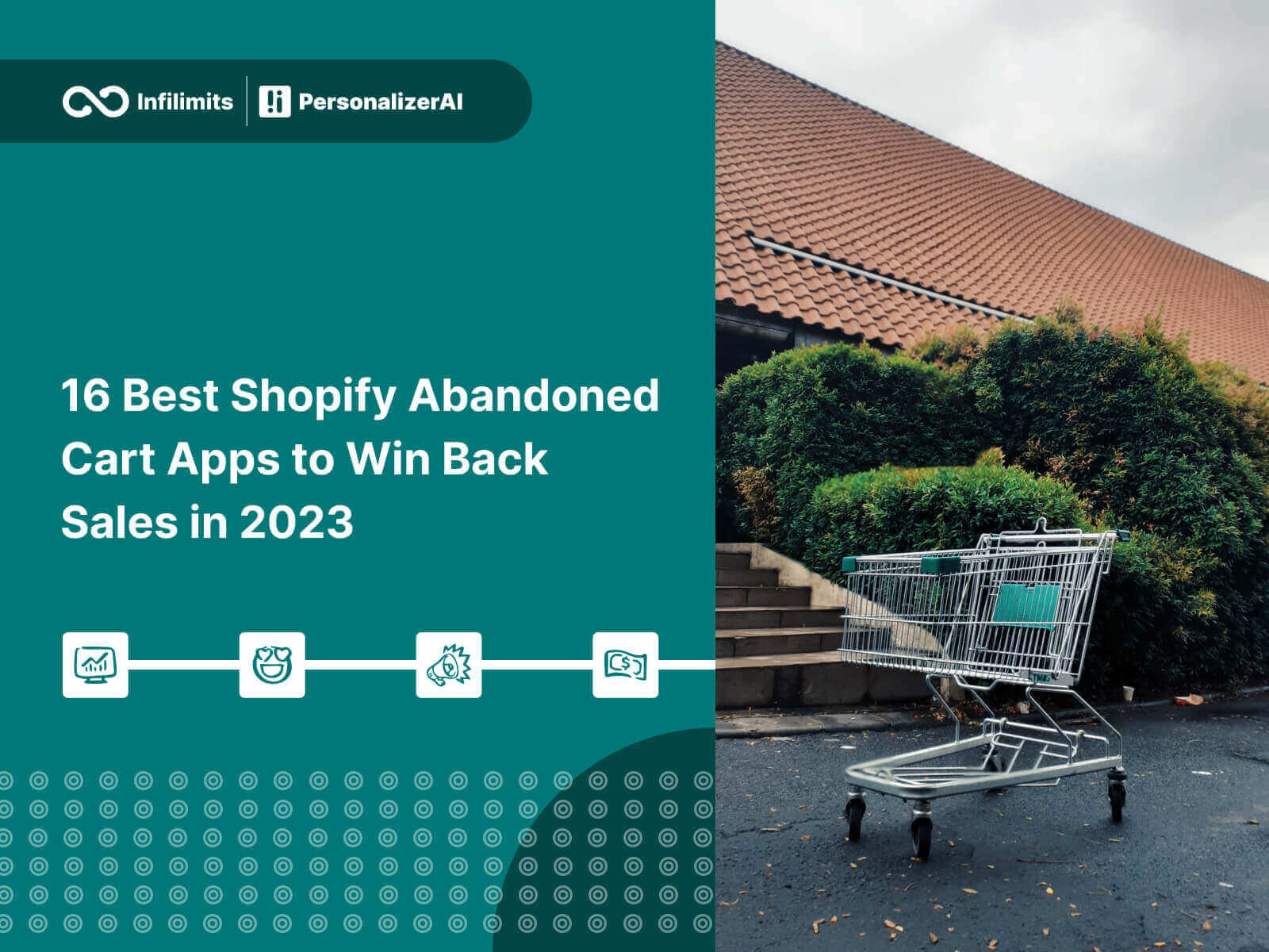 Green background with text "16 best shopify abandoned cart apps to win back sales"