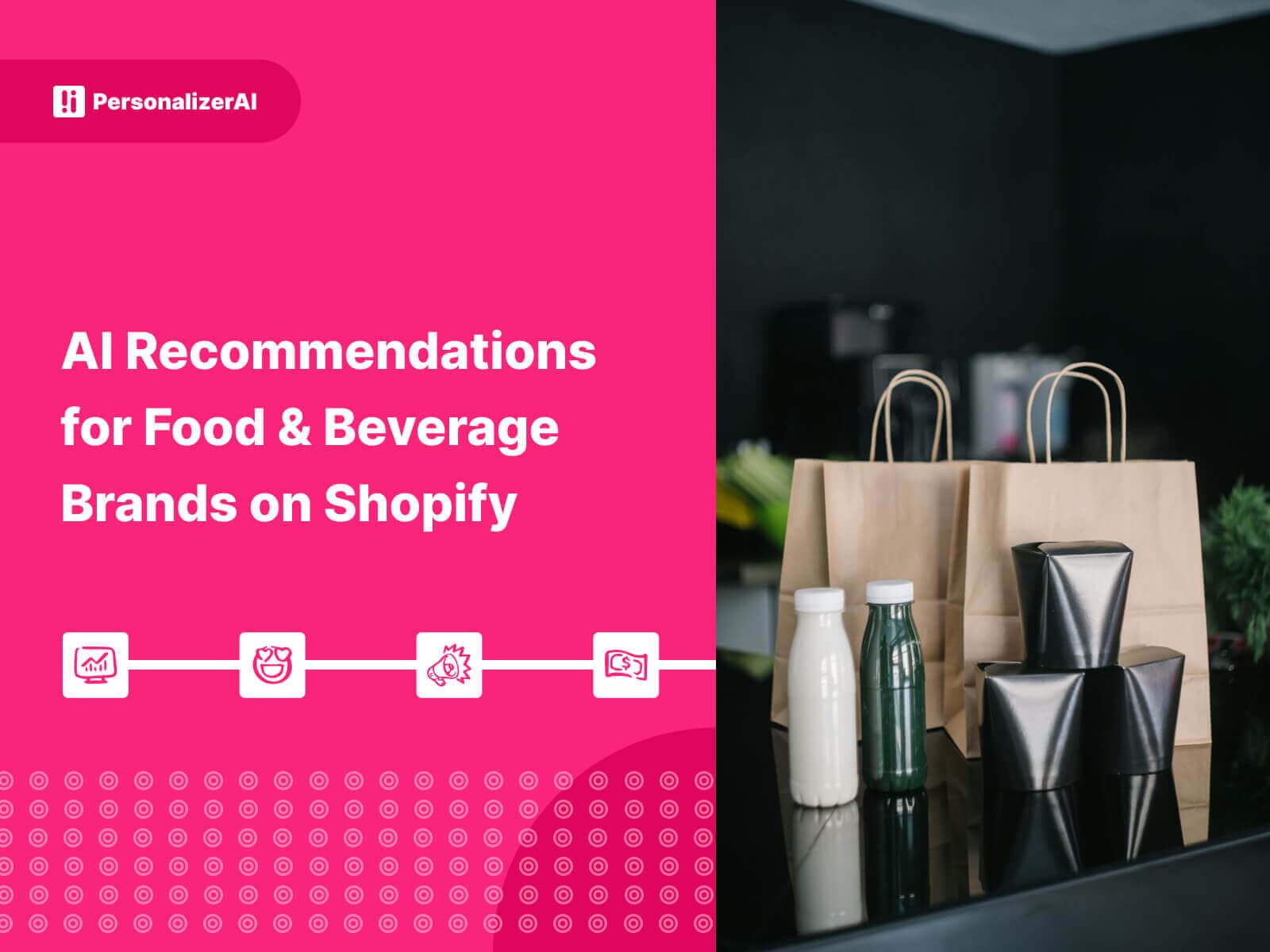 AI Recommendations for Food & Beverage Brands on Shopify written on Pink Background