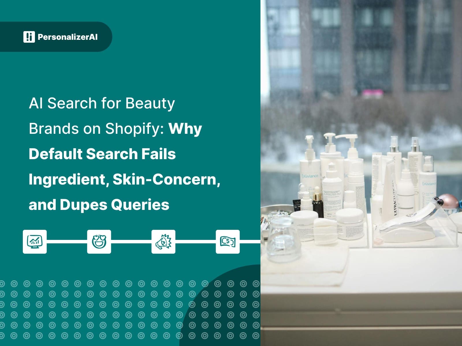 AI Search for Beauty Brands on Shopify: Why Default Search Fails Ingredient, Skin-Concern, and Dupes Queries on green background