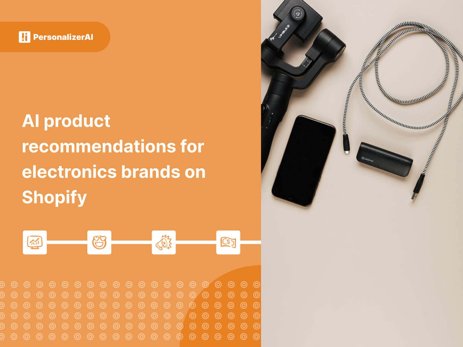 AI product recommendations for electronics brands on Shopify written on yellow background