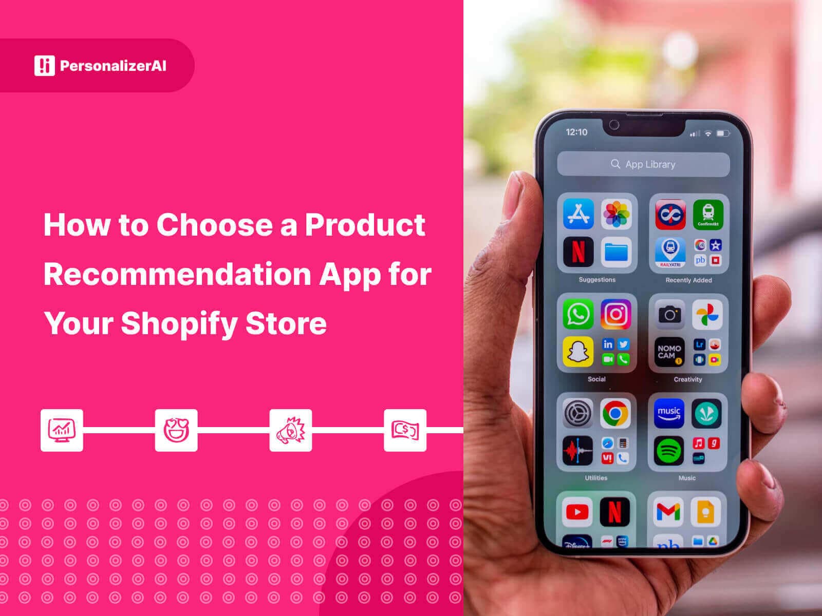 How to Choose a Product Recommendation App for Your Shopify Store written on pink background