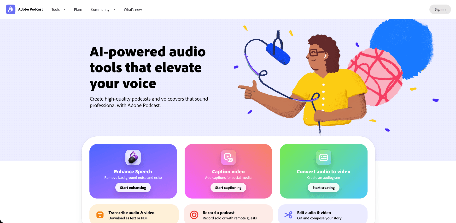 Screenshot of Adobe Podcast | AI audio recording and editing, all on th... interface