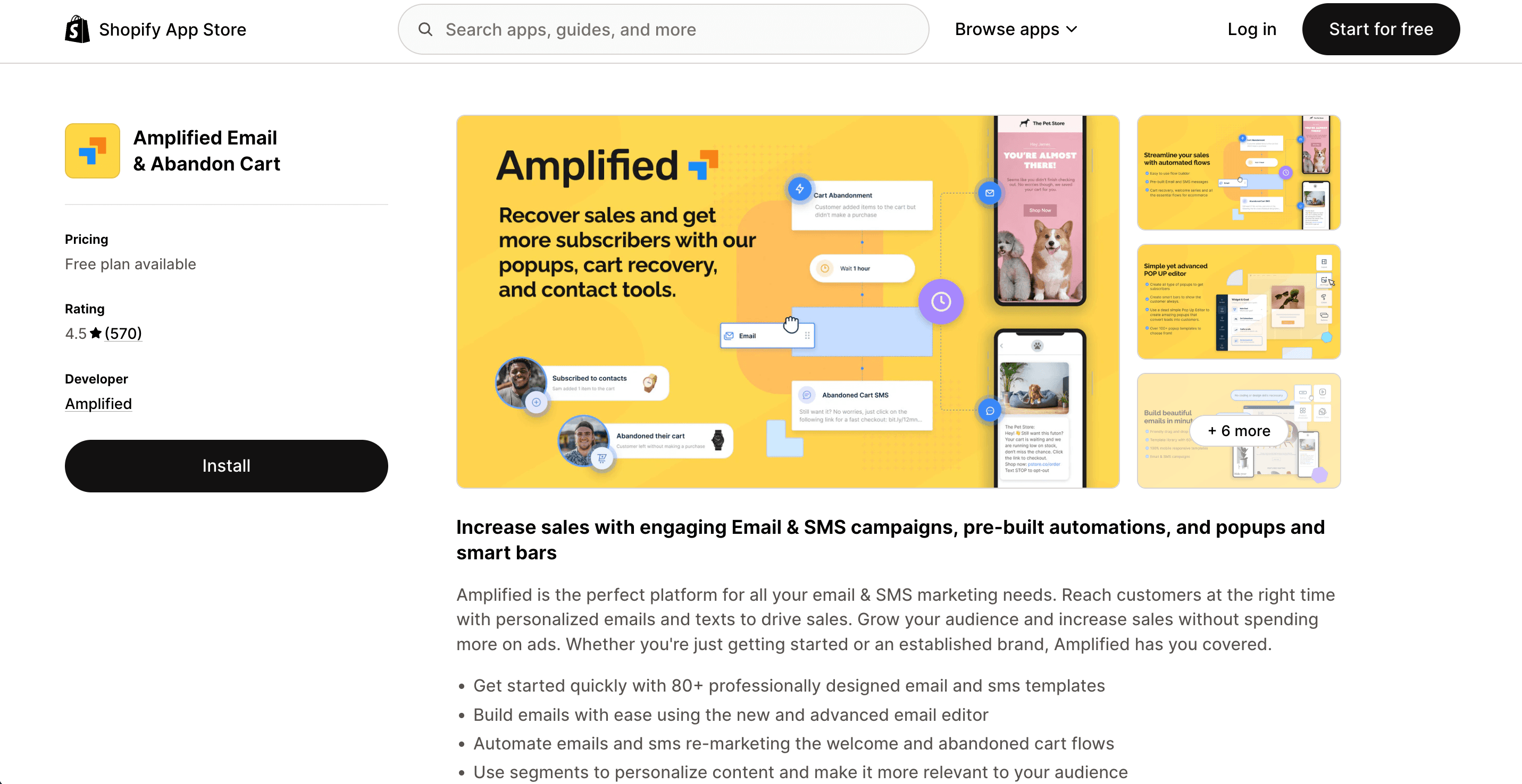 Screenshot of Amplified homepage
