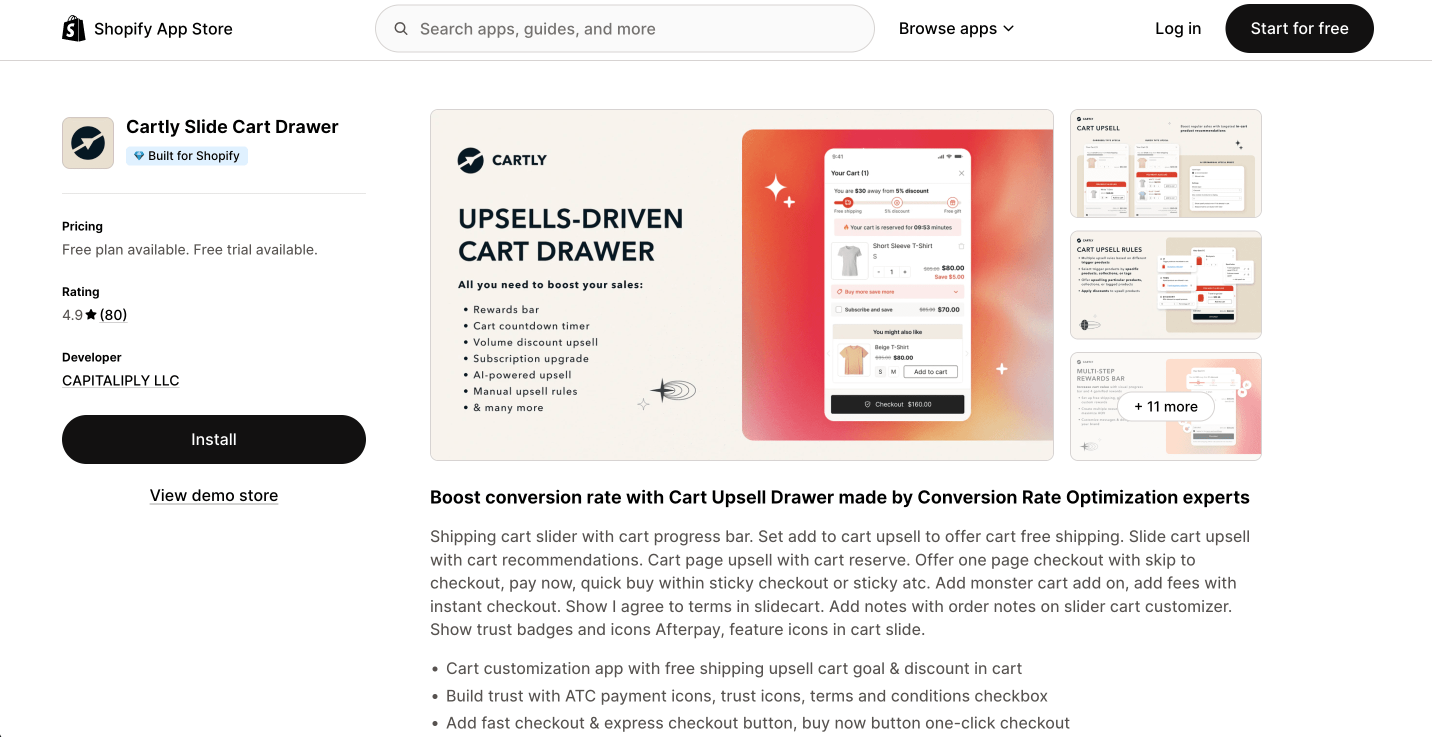 Screenshot of Cartly homepage