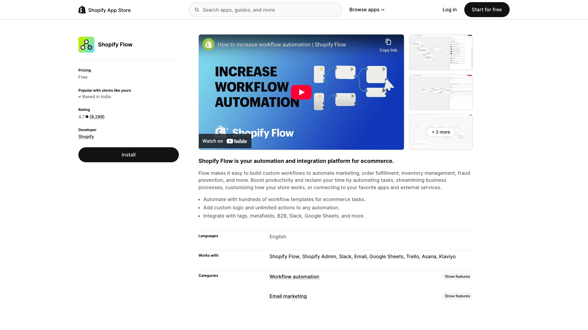 Screenshot of Shopify Flow homepage