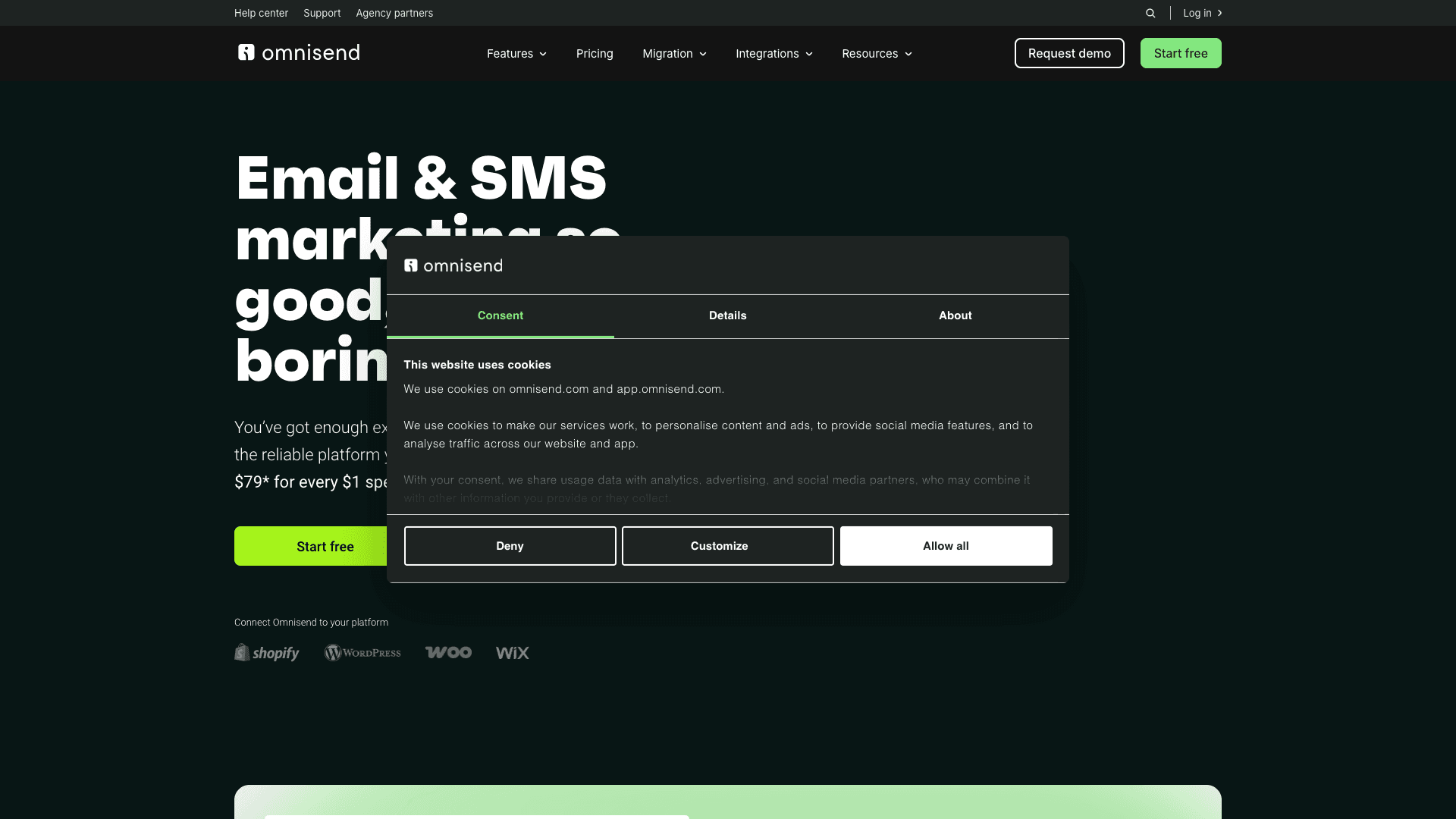 Screenshot of Omnisend homepage
