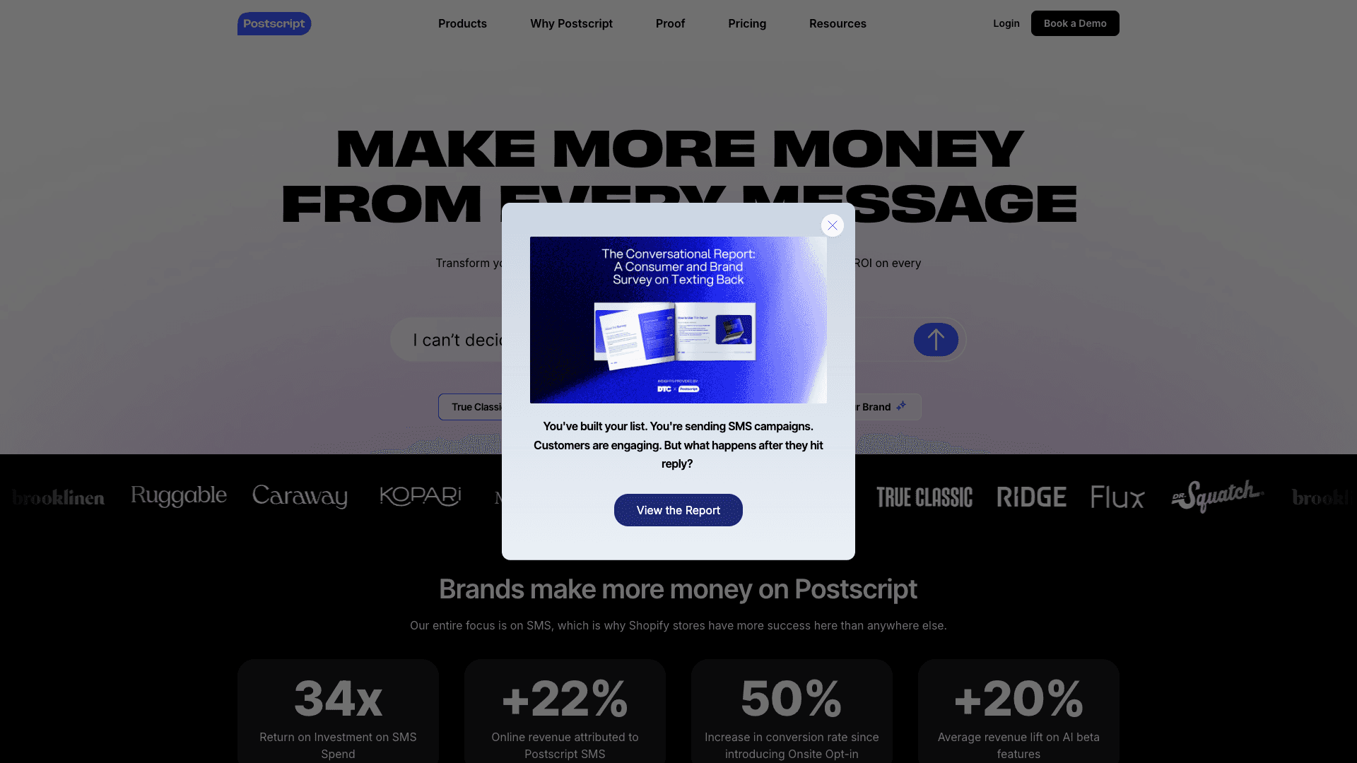 Screenshot of Postscript homepage