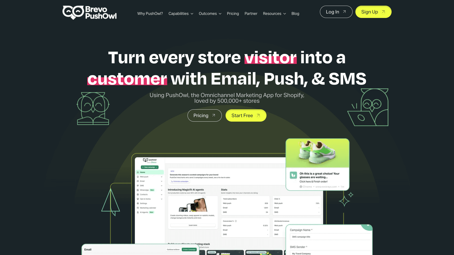 Screenshot of PushOwl homepage