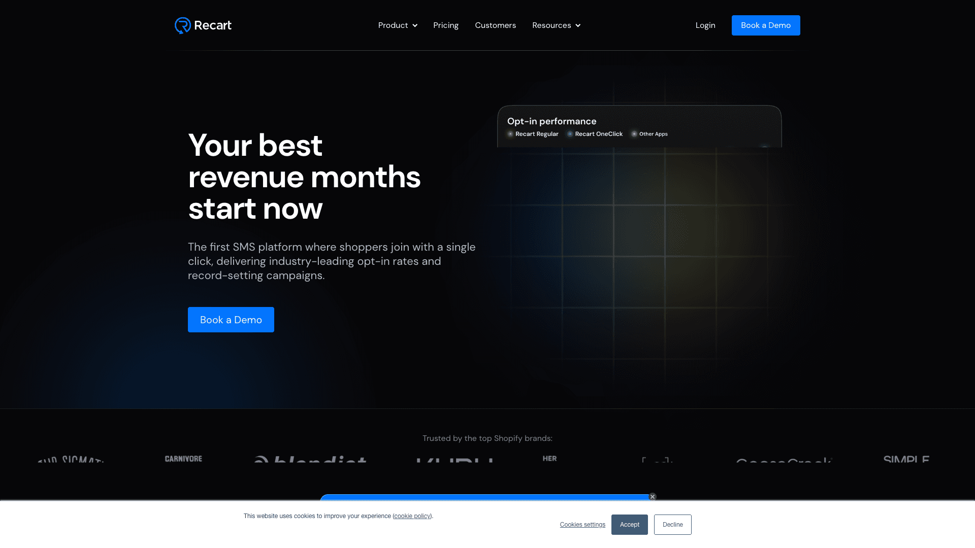 Screenshot of Recart homepage
