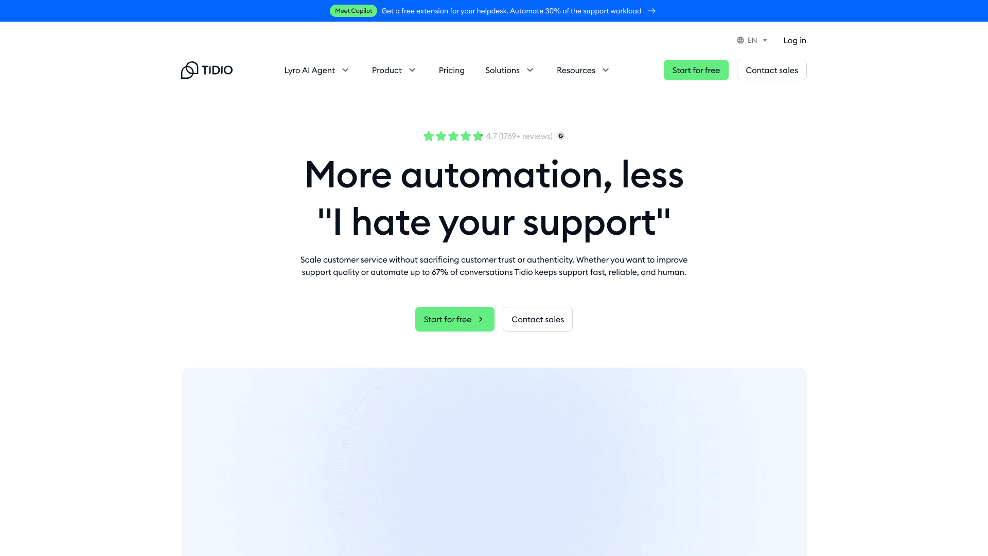 Screenshot of Tidio homepage