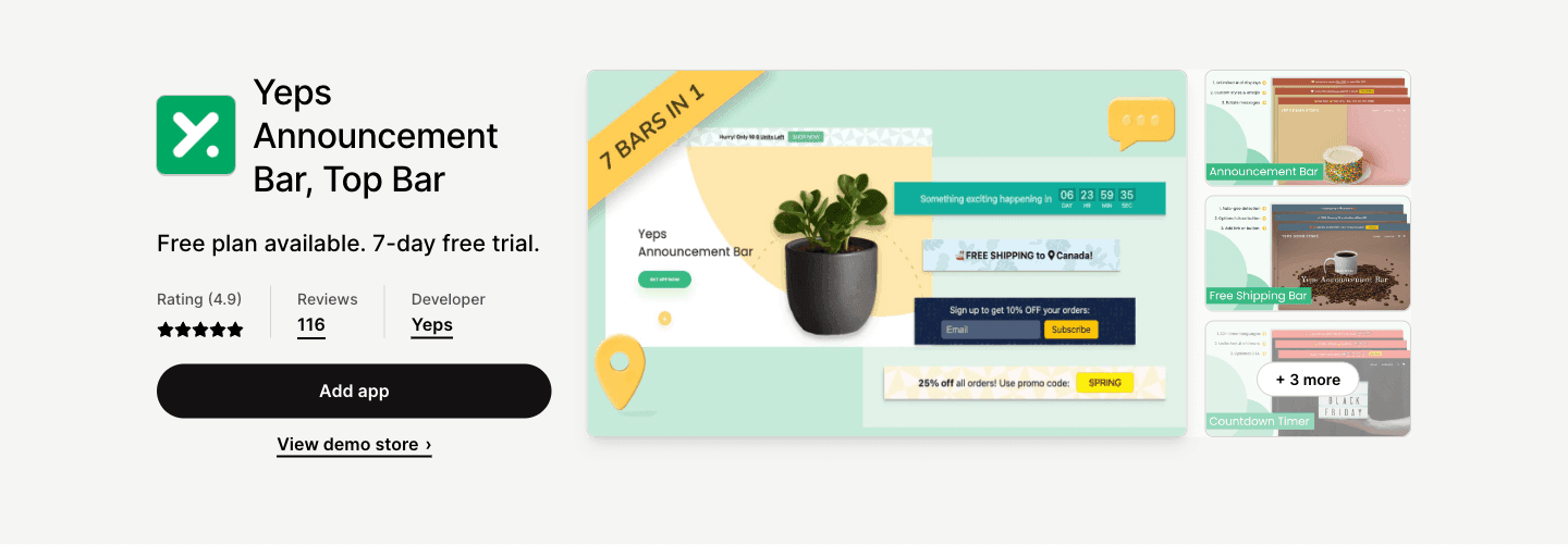 Targeted announcement bars, countdown timer bars & banners to convert your visitors to sales.